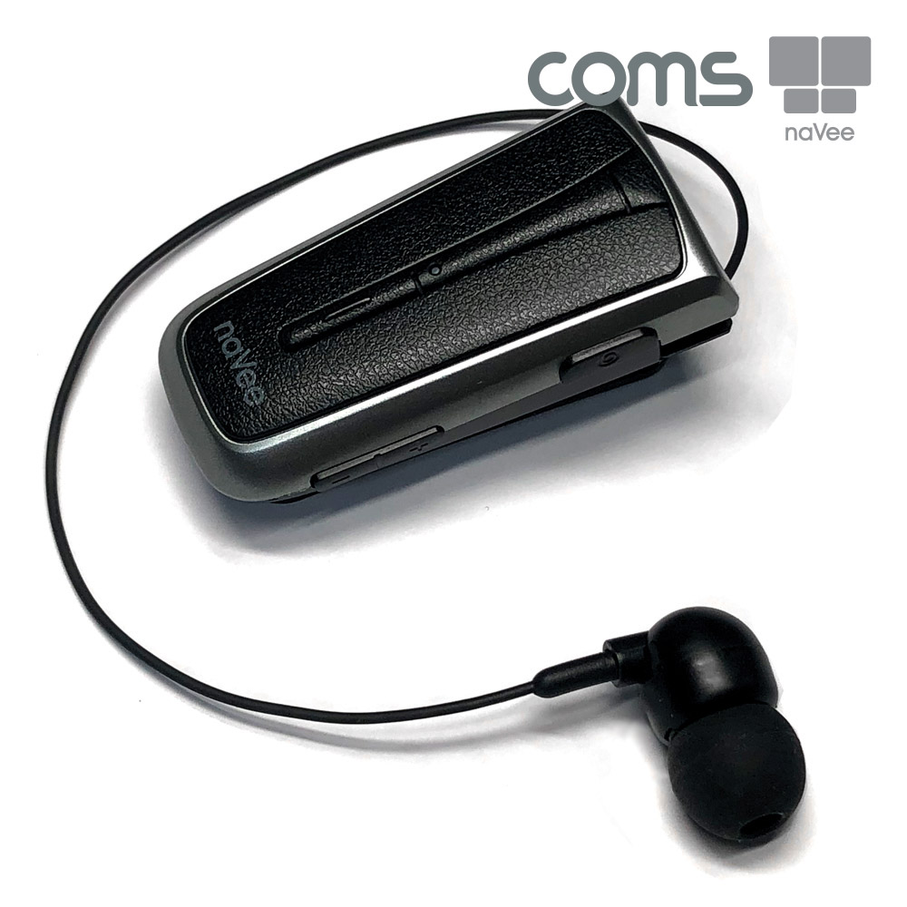 Coms 나비 클립온(NV88-CSR88) 무선 이어폰 블랙실버, black, 휴대용, 자동 줄 감기, 핸즈프리, 클립고정용