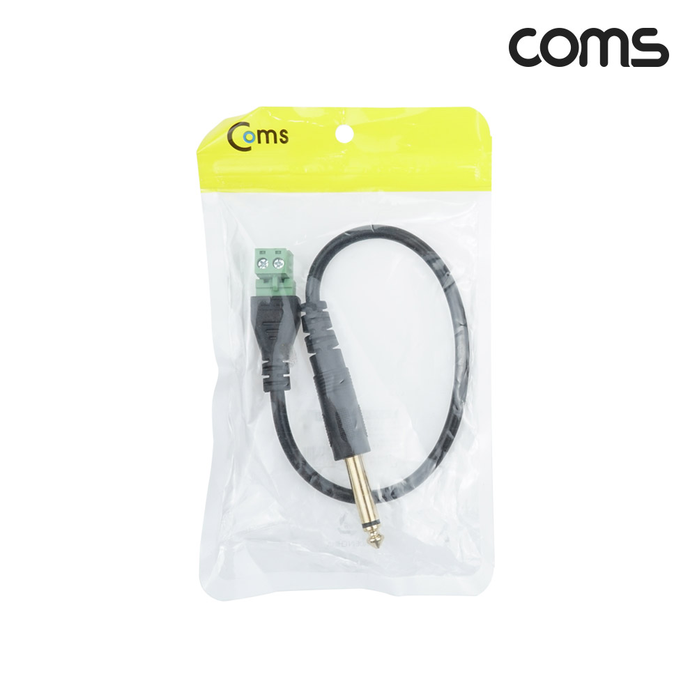 Coms 터미널 변환 케이블, 6.3mm 모노 Mono Male to 2pin 터미널 블록, 음성 변환