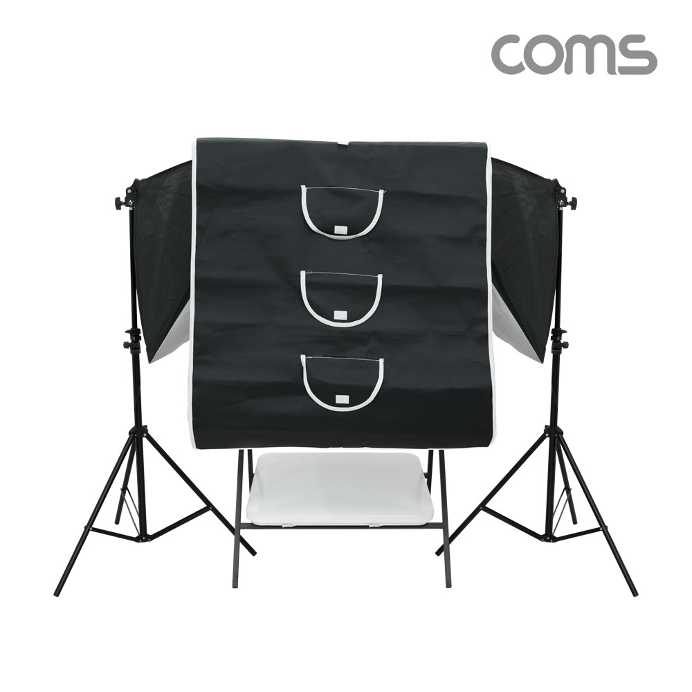 Coms 지속광 소프트 박스 누끼 촬영 세트(중형 60W 2개입), 사각 LED 조명&테이블, 그림자 제거, 접이식 미니 스튜디오, 후보정 작업이 필요없는 제품 촬영 세트, 누끼보드, 제품 상품 사진 촬영 방송 장비, 1인 개인방송 유튜브 쇼핑몰