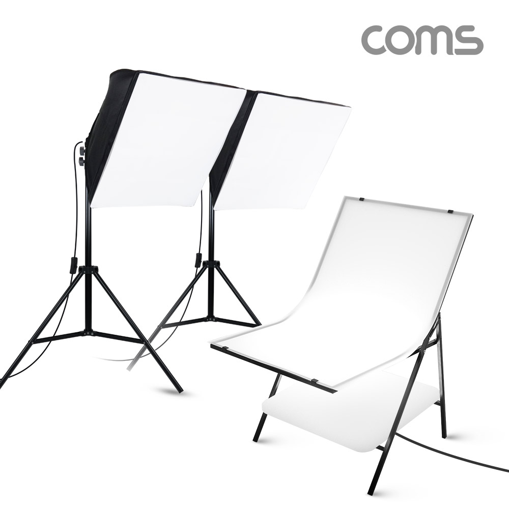 Coms 지속광 소프트 박스 누끼 촬영 세트(소형 100W 2개입), 사각 LED 조명&테이블, 그림자 제거, 접이식 미니 스튜디오, 후보정 작업이 필요없는 제품 촬영 세트, 누끼보드, 제품 상품 사진 촬영 방송 장비, 1인 개인방송 유튜브 쇼핑몰