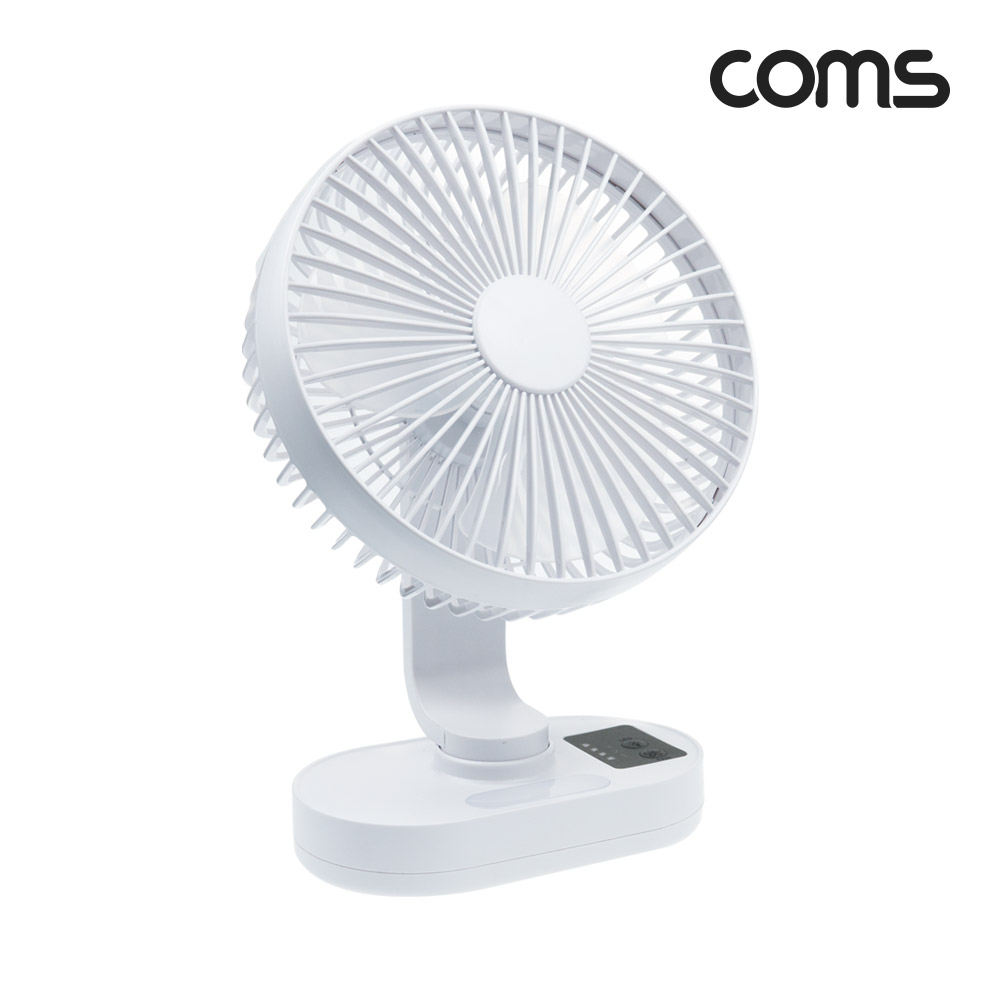 Coms 탁상용 대형 선풍기, LED 램프, 라이트, 스탠드, 탁상형, 가정용, 사무용, 20cm, 18650 배터리 포함, 초저소음