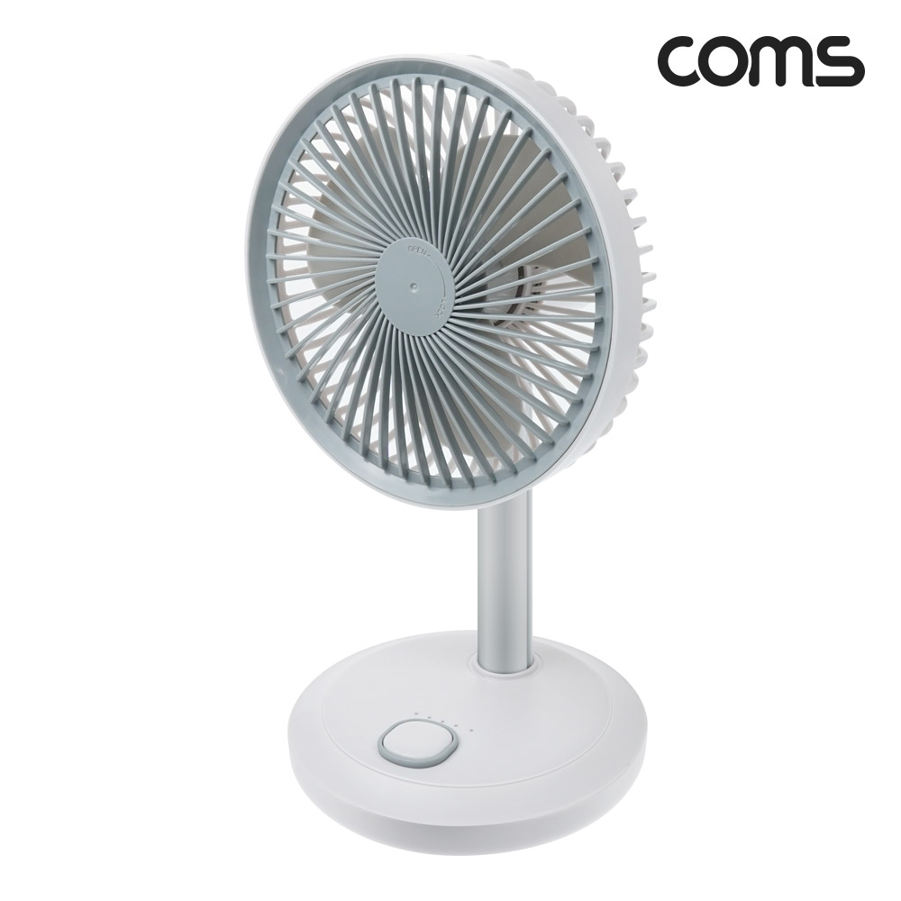 Coms 탁상형 초저소음 키다리 무선 선풍기 좌우자동회전 상하각도조절 5단높낮이조절 5단계바람세기모드, 18650배터리x2ea 포함