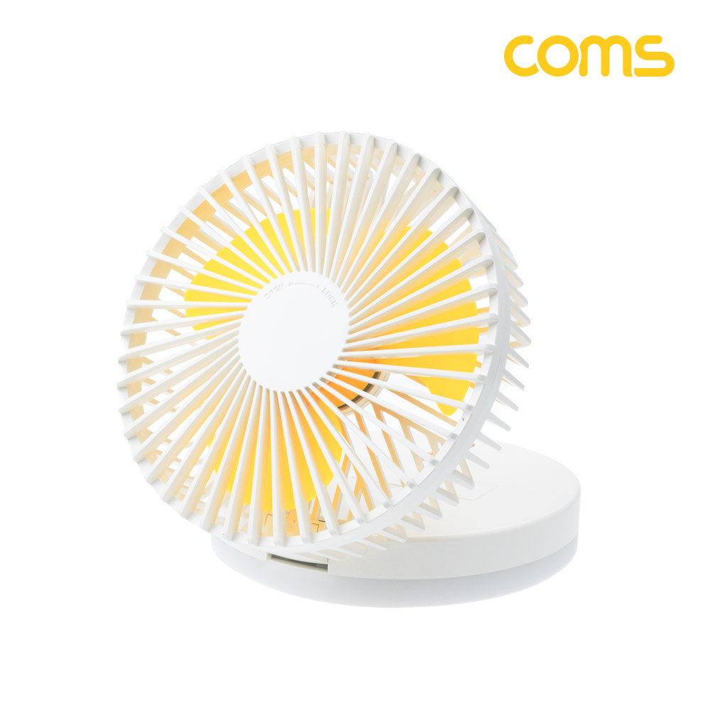 Coms 메이크업 거울 LED 램프 선풍기, 탁상용, 라이트, 스탠드, 탁상형, 가정용, 사무용, 18650 배터리 포함, 저소음