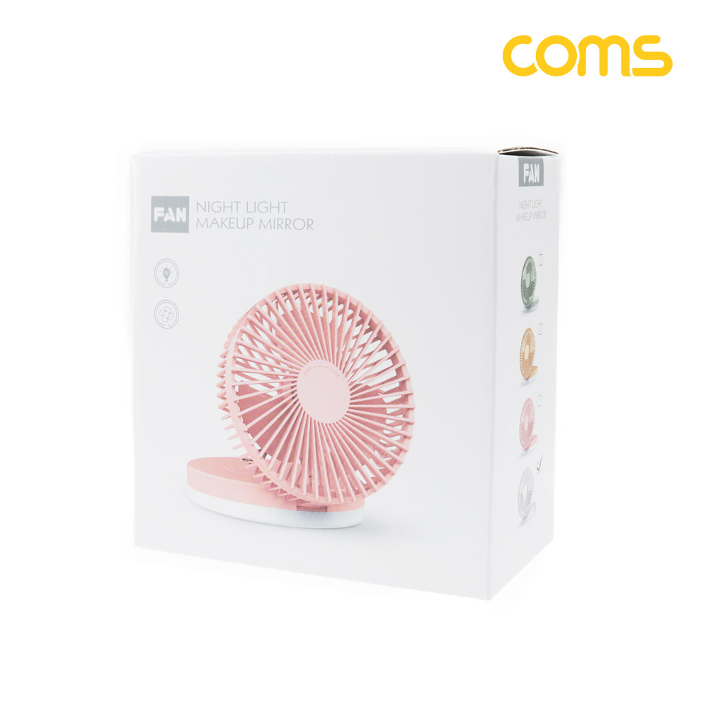 Coms 메이크업 거울 LED 램프 선풍기, 탁상용, 라이트, 스탠드, 탁상형, 가정용, 사무용, 18650 배터리 포함, 저소음