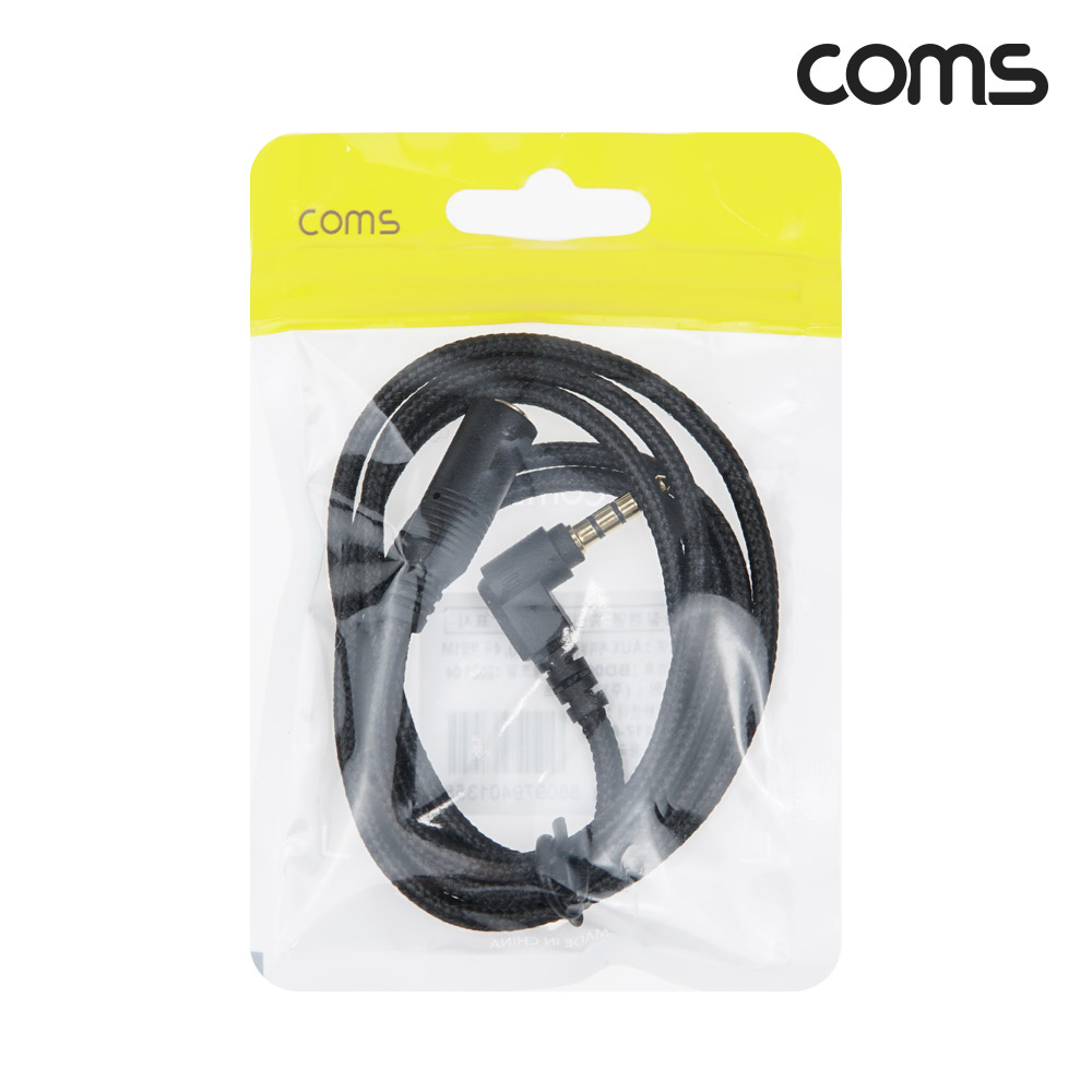 Coms 4극 연장 메쉬 케이블 1m 3.5mm 4극 M 꺾임 to F AUX Stereo, 순수 무산소동선 사용, 스테레오 오디오 이어폰 연장