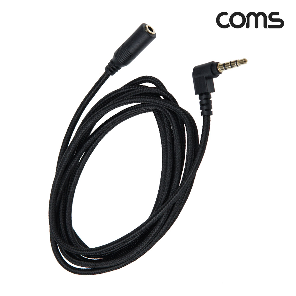 Coms 4극 연장 메쉬 케이블 2m 3.5mm 4극 M 꺾임 to F AUX Stereo, 순수 무산소동선 사용, 스테레오 오디오 이어폰 연장