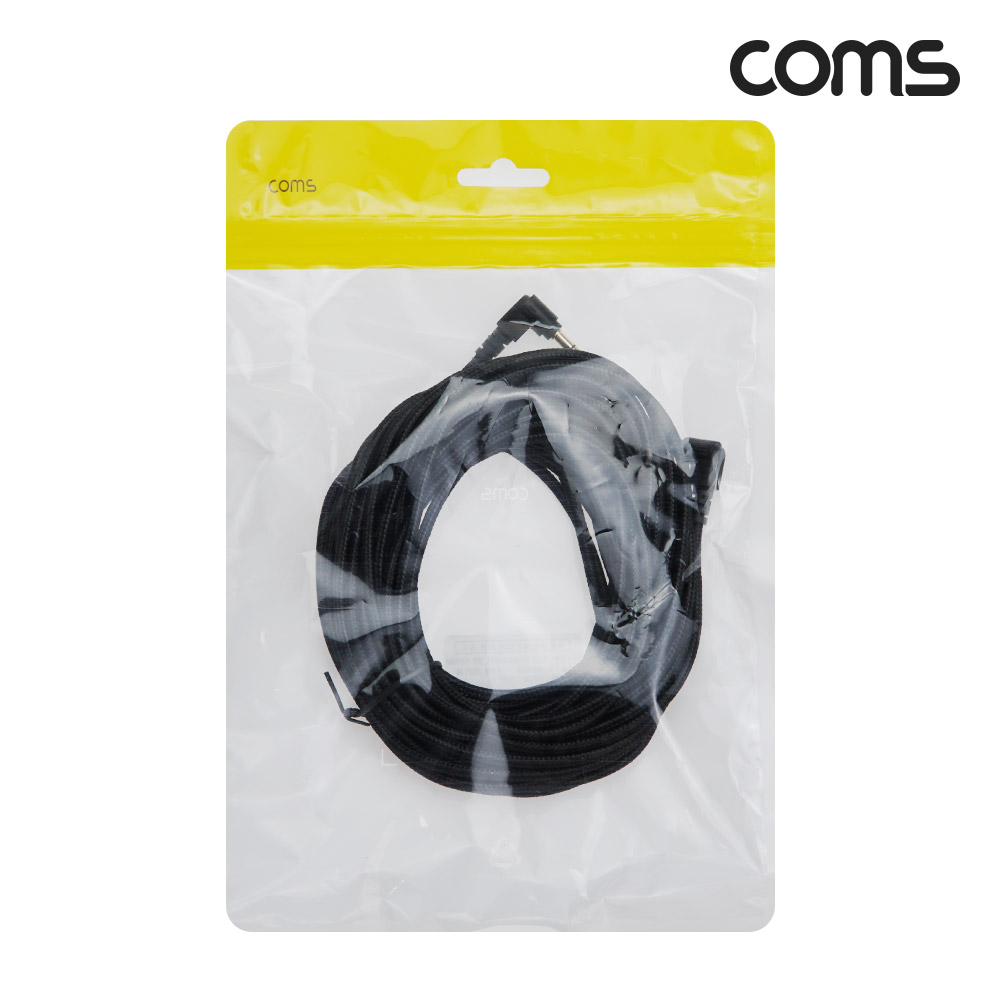Coms 3극 메쉬 케이블 10M, 3.5mm 3극 M to M 양쪽꺾임 AUX, 순수 무산소동선 사용, 스피커 연결