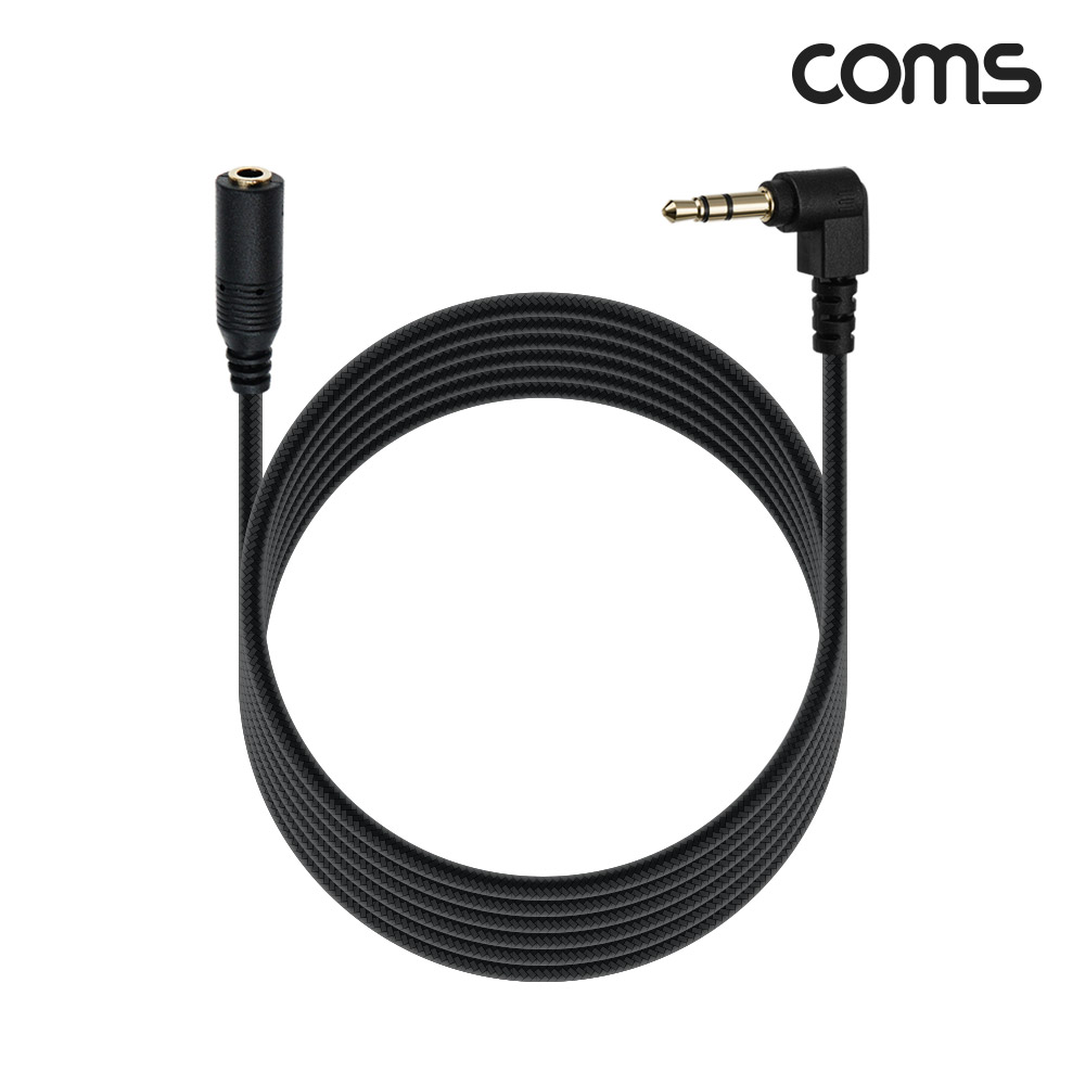 Coms 3극 연장 메쉬 케이블 5m 3.5mm 3극 M 꺾임 to F AUX Stereo, 순수 무산소동선 사용