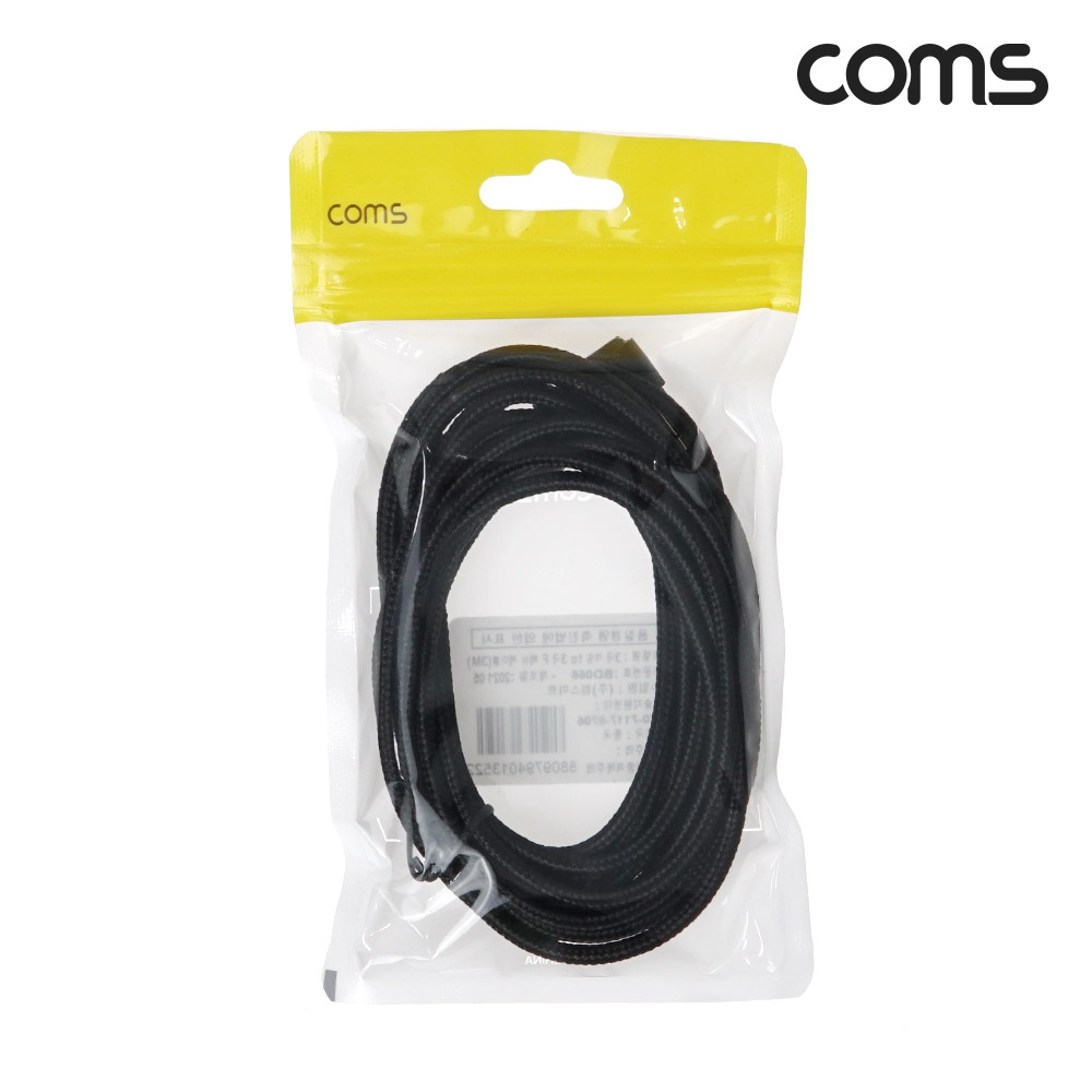 Coms 3극 연장 메쉬 케이블 3m 3.5mm 3극 M 꺾임 to F AUX Stereo, 순수 무산소동선 사용