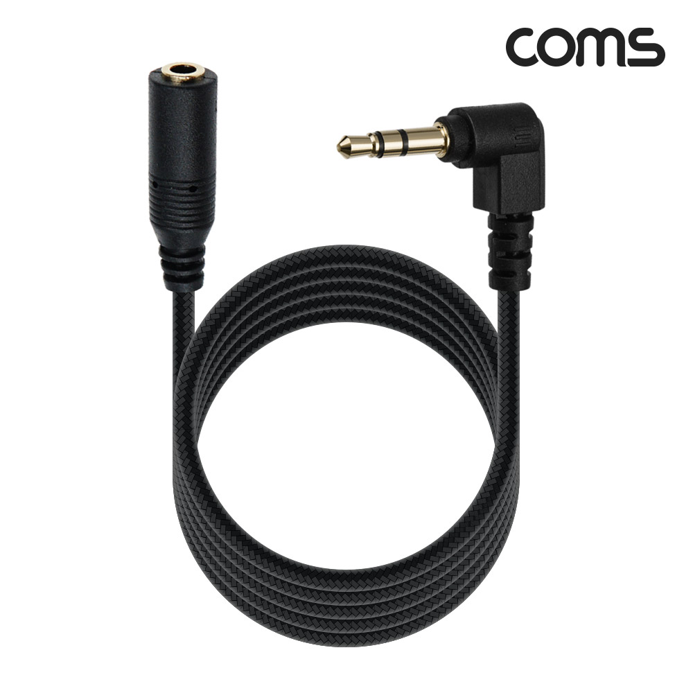 Coms 3극 연장 메쉬 케이블 1.5m 3.5mm 3극 M 꺾임 to F AUX Stereo, 순수 무산소동선 사용