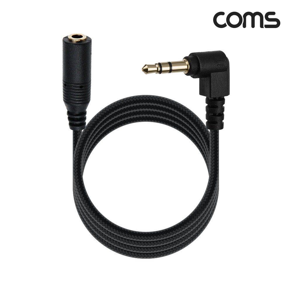 Coms 3극 연장 메쉬 케이블 1m 3.5mm 3극 M 꺾임 to F AUX Stereo, 순수 무산소동선 사용