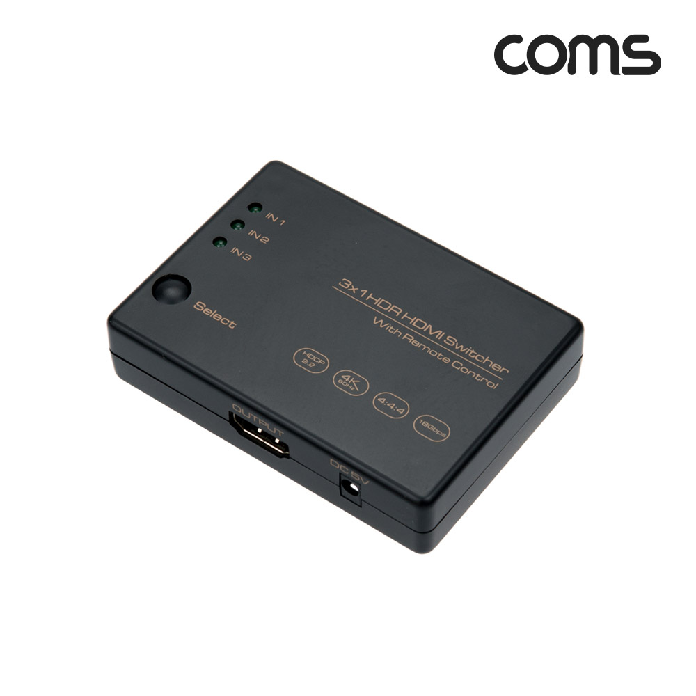 Coms HDMI 2.0 선택기 (3:1) / 4K@60Hz / IR / 리모컨 / HDR / HDCP 2.2