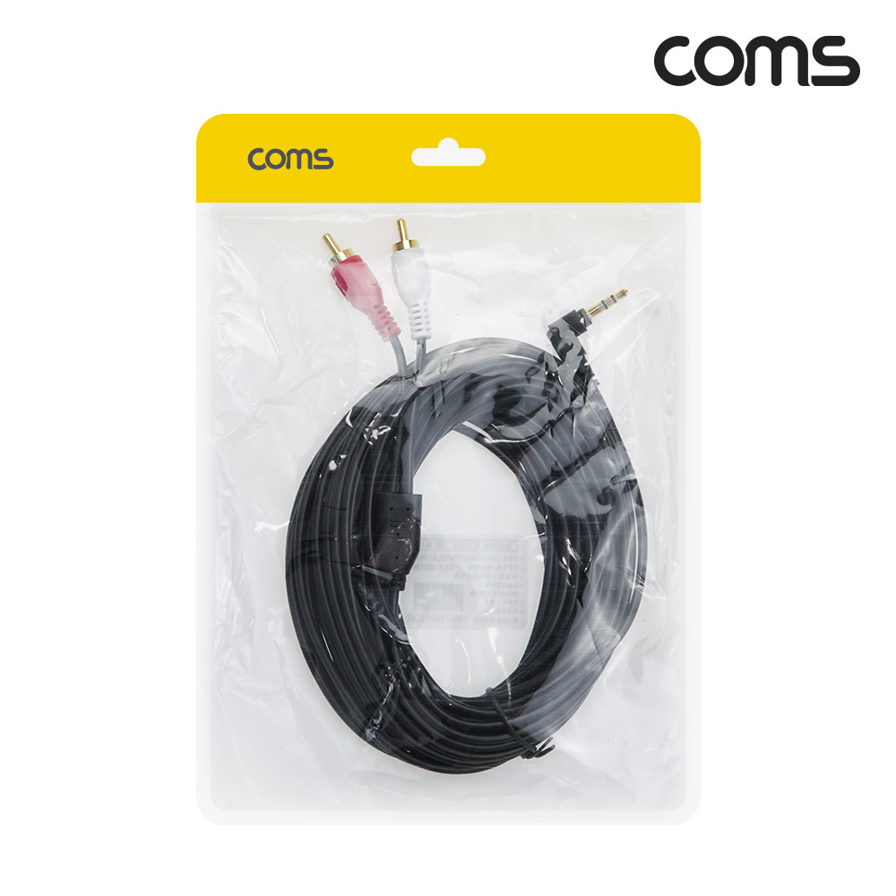 Coms 스테레오 3극 to RCA 2선 케이블 10m, 3.5mm Stereo 3극 M 꺾임 to 2RCA M