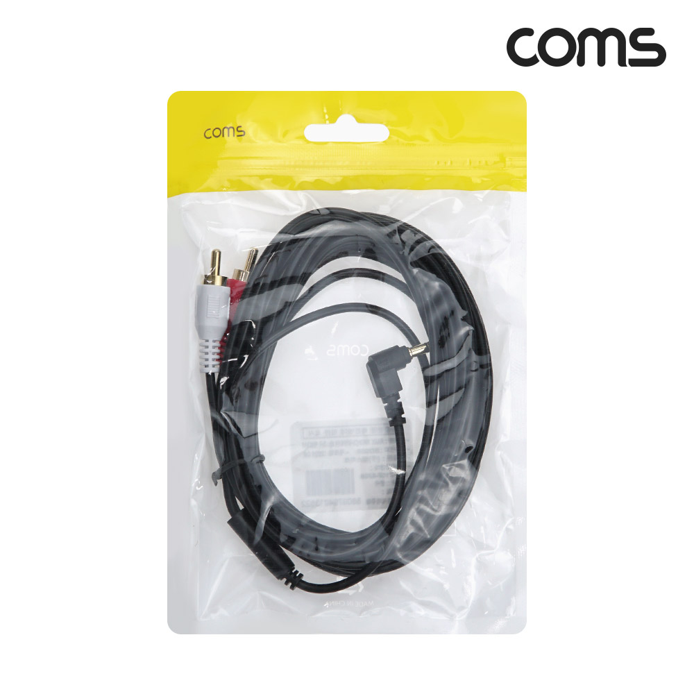 Coms 스테레오 3극 to RCA 2선 케이블 5m, 3.5mm Stereo 3극 M 꺾임 to 2RCA M