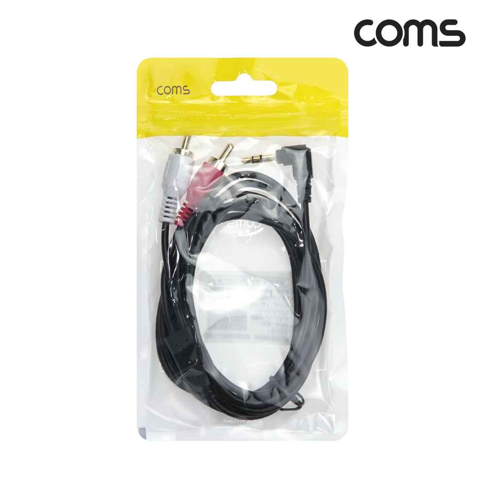 Coms 스테레오 3극 to RCA 2선 케이블 2m, 3.5mm Stereo 3극 M 꺾임 to 2RCA M