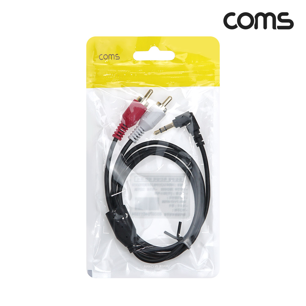Coms 스테레오 3극 to RCA 2선 케이블 1m, 3.5mm Stereo 3극 M 꺾임 to 2RCA M