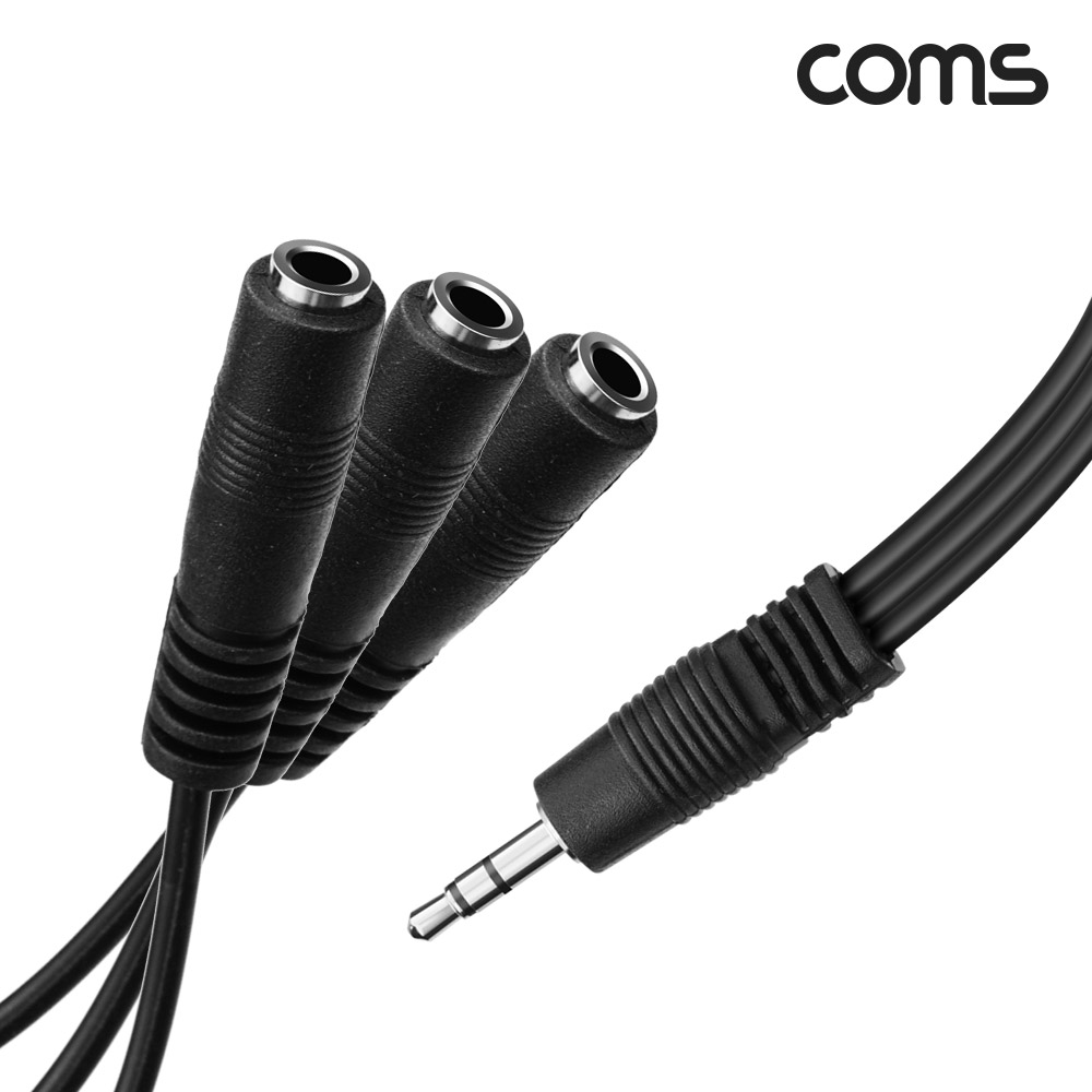 Coms AUX 분배 케이블 30cm Y형 스테레오 3.5mm 3극 M to F x3, 이어폰 동시사용