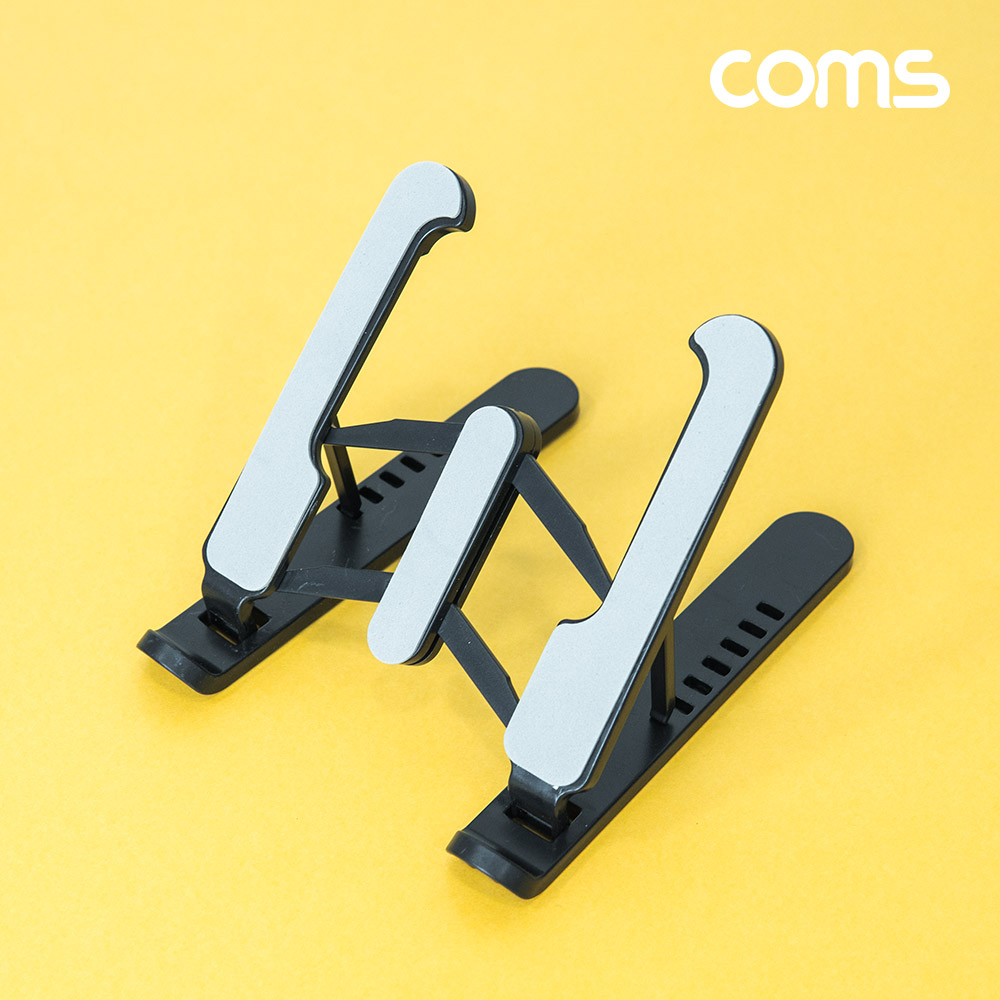 Coms 접이식 스마트폰 거치대, 스탠드, 6단조절, 탁상용, 휴대용, Black