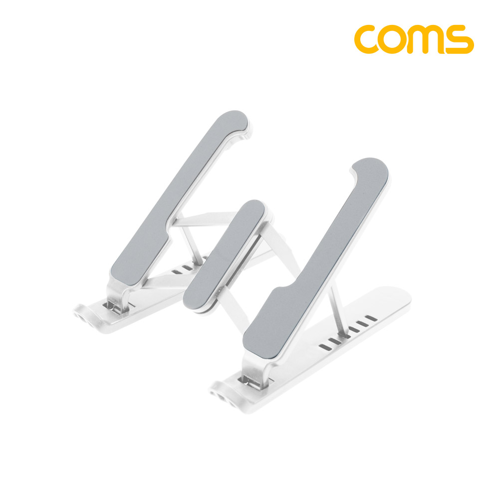 Coms 접이식 스마트폰 거치대, 스탠드, 6단조절, 탁상용, 휴대용, White