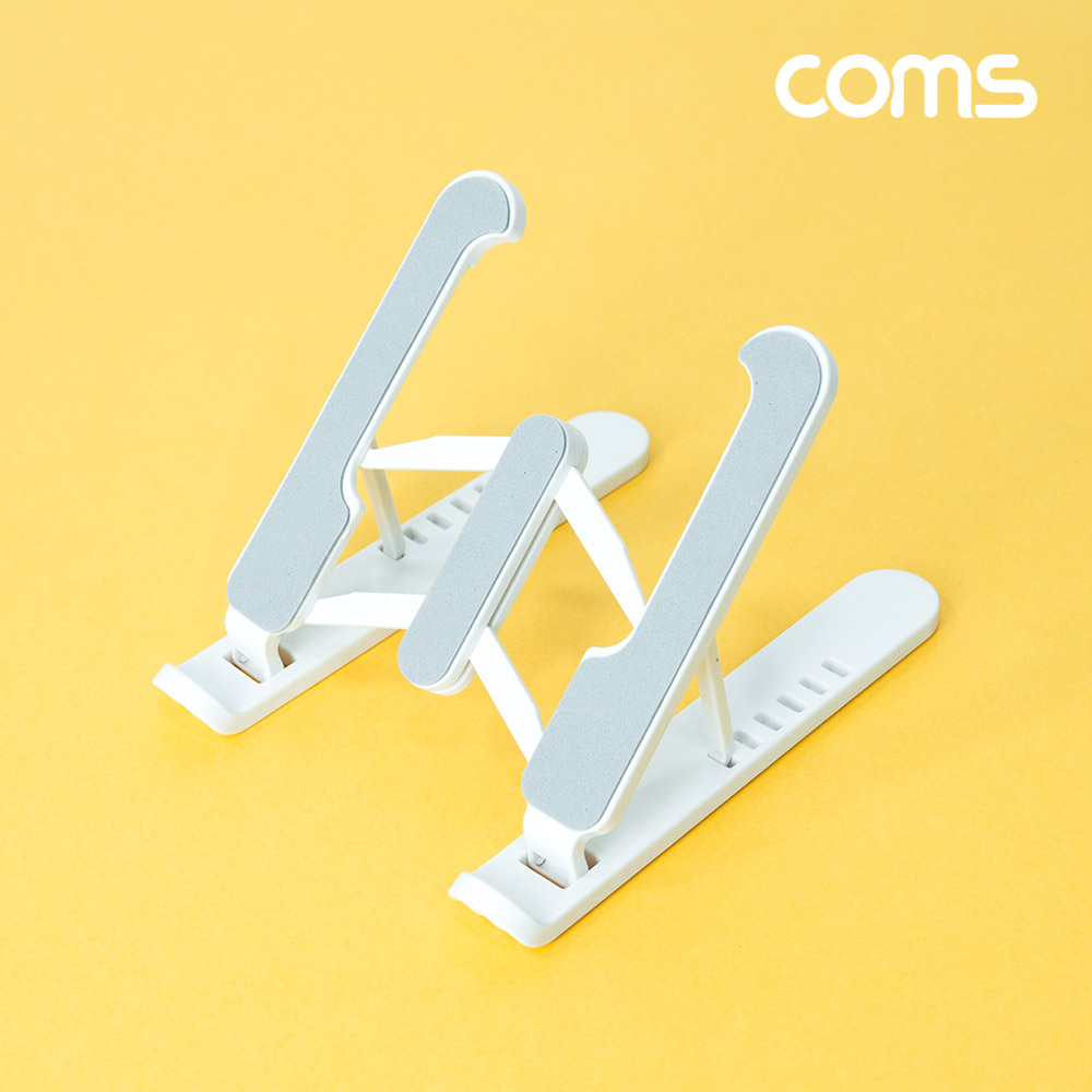 Coms 접이식 스마트폰 거치대, 스탠드, 6단조절, 탁상용, 휴대용, White