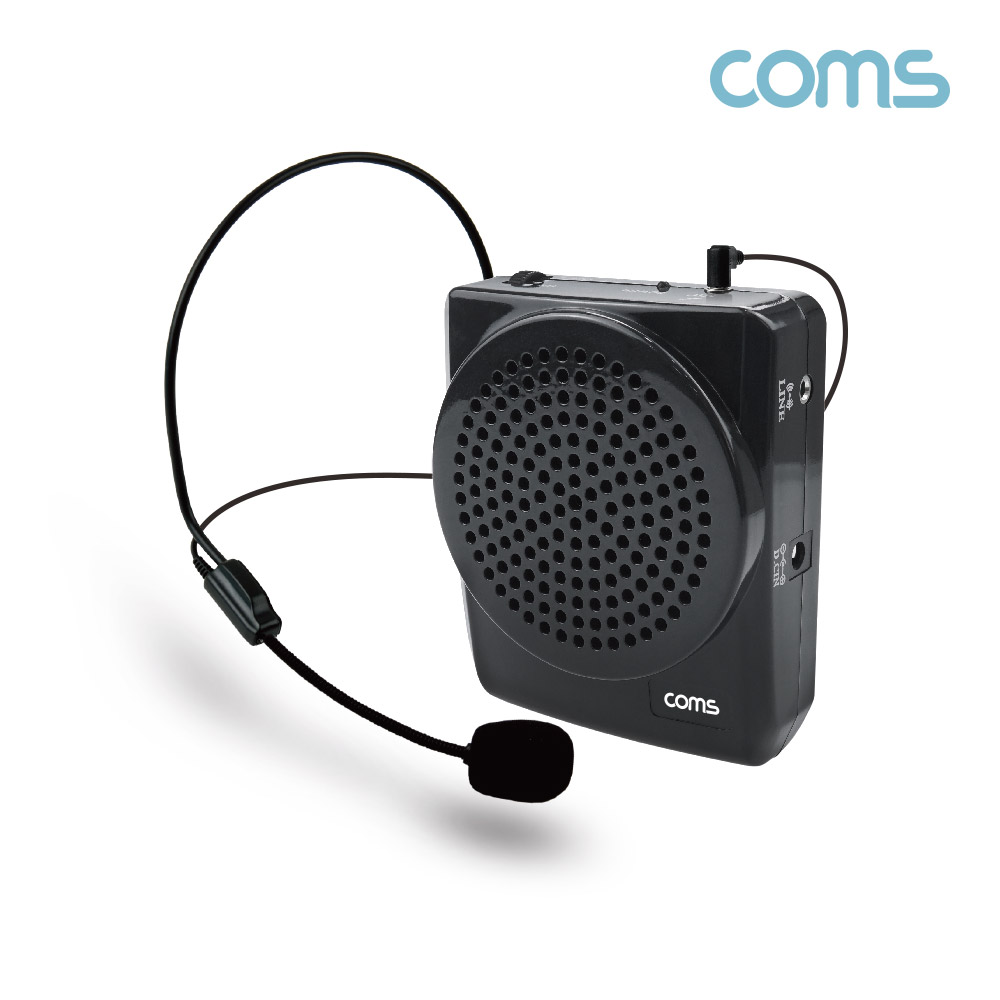 Coms 휴대용 유선 마이크 앰프 스피커 Black, 20W, AUX 스테레오, 헤드 마이크