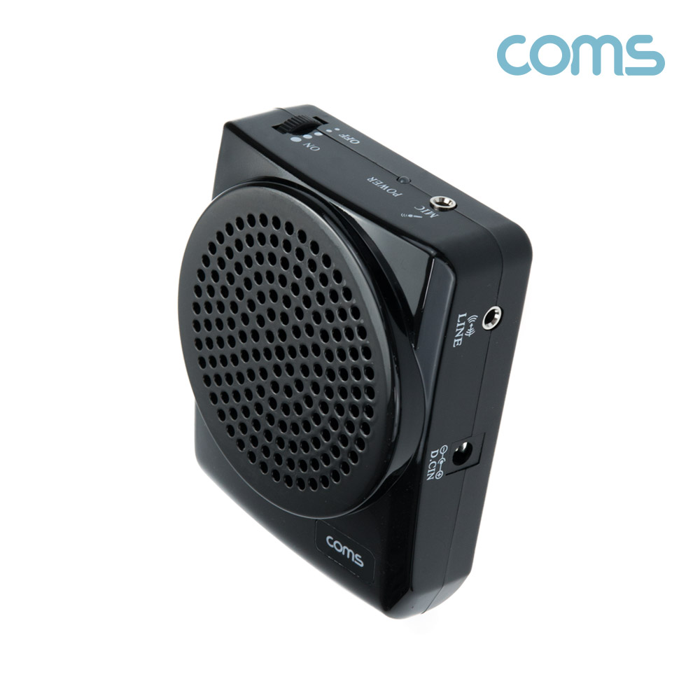Coms 휴대용 유선 마이크 앰프 스피커 Black, 20W, AUX 스테레오, 헤드 마이크