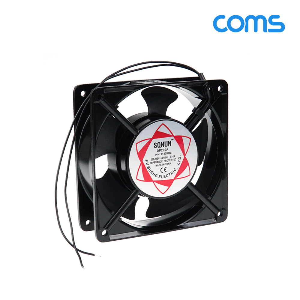 Coms 다용도 환풍기 사각 쿨러, AC 220V 전원 제작용 2선, 쿨러 케이스 Case, 쿨링, 그릴(보호망), 산업용, 화장실, 창고, 산업현장, 환기구, 120mm, 20W, 볼 베어링