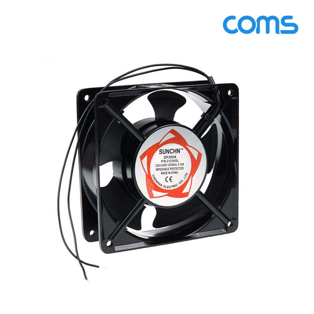 Coms 다용도 환풍기 사각 쿨러, AC 220V 전원 제작용 2선, 쿨러 케이스 Case, 쿨링, 그릴(보호망), 산업용, 화장실, 창고, 산업현장, 환기구, 120mm, 20W, 슬리브 베어링