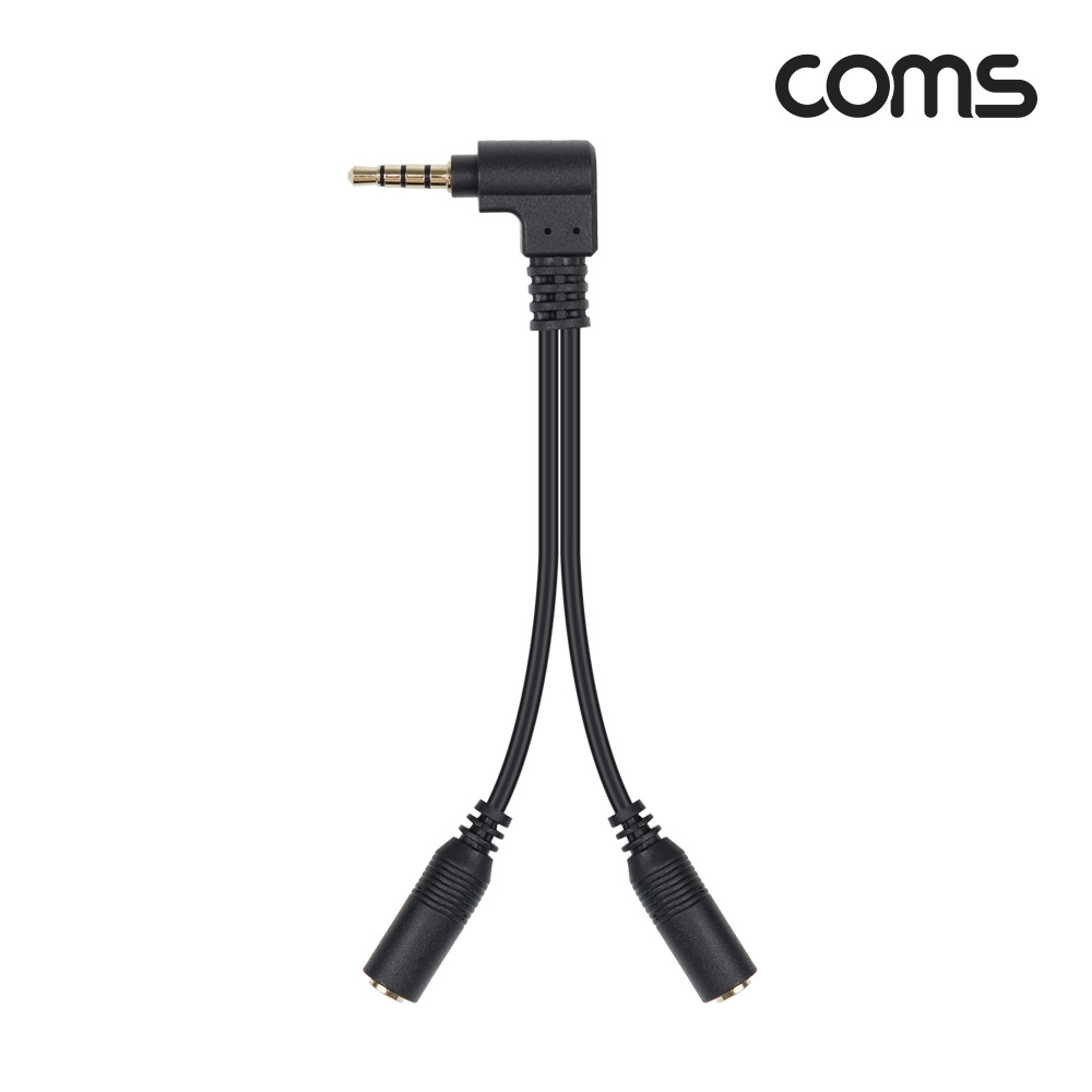 Coms 스테레오 4극 2분배 케이블, 젠더, 10cm, AUX, ST 3.5 Male to ST 3.5 Female x 2
