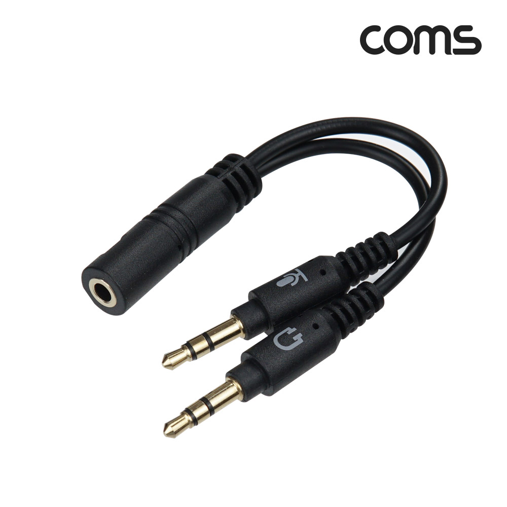 Coms 스테레오 3극 to 4극 Y형 케이블, 젠더, 10cm, AUX, stereo 3.5 Female to stereo 3.5 Male x 2, 폰 마이크