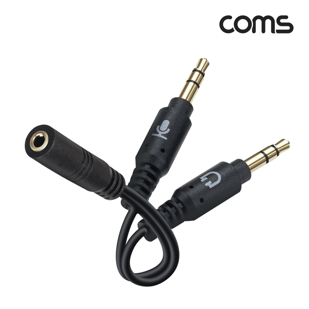 Coms 스테레오 3극 to 4극 Y형 케이블, 젠더, 10cm, AUX, stereo 3.5 Female to stereo 3.5 Male x 2, 폰 마이크