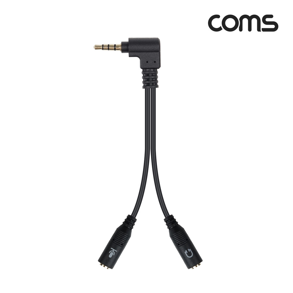 Coms 스테레오 4극 Y형 케이블 10cm, 3극 이어폰&마이크 분리, 3.5mm AUX, 꺾임, 젠더