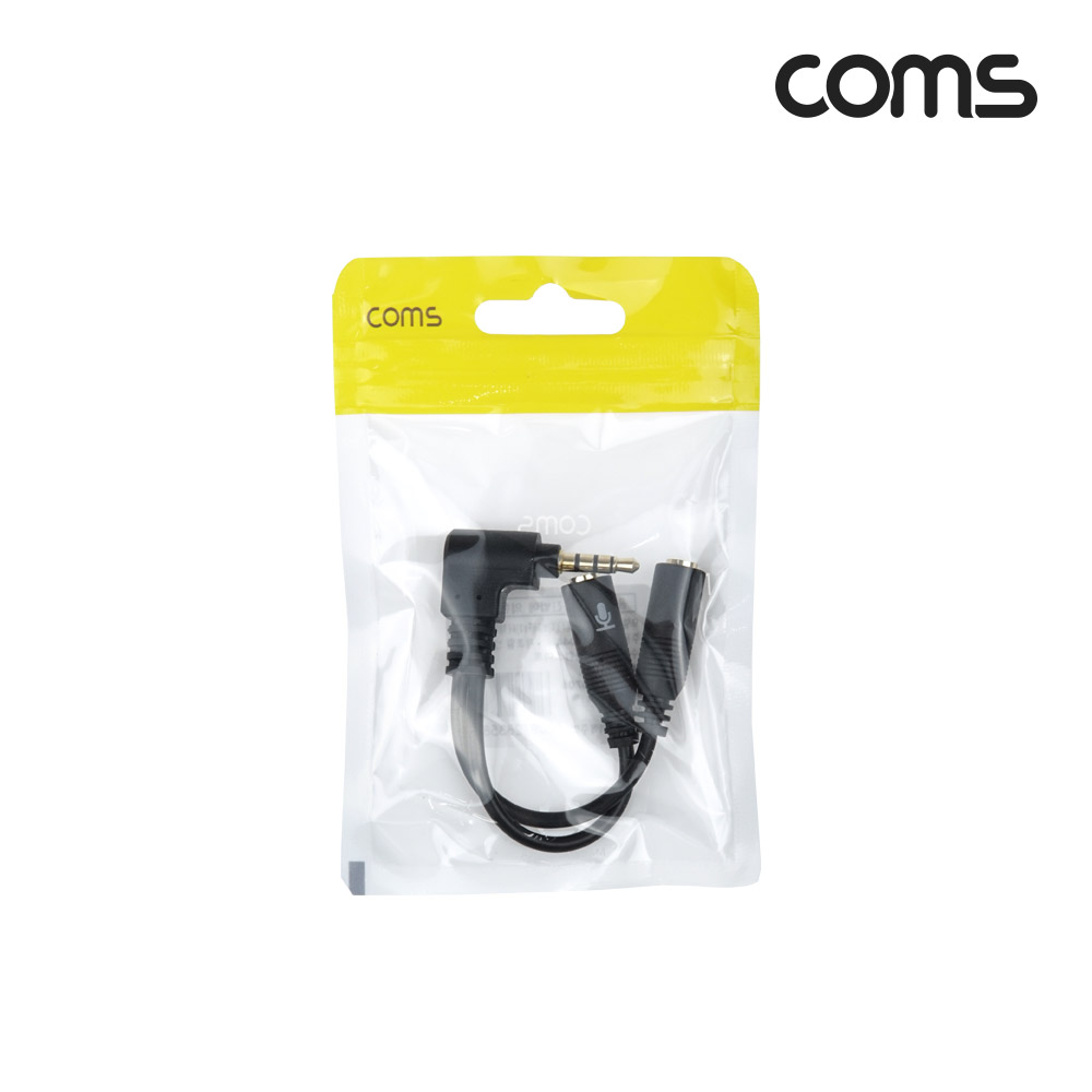 Coms 스테레오 4극 Y형 케이블 10cm, 3극 이어폰&마이크 분리, 3.5mm AUX, 꺾임, 젠더