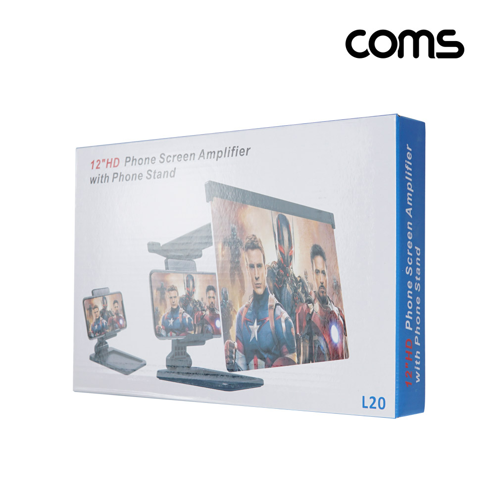 Coms 스마트폰 스크린 확대경, 거치대 포함, 접이식 확대기, 화면 확대, 돋보기, 12형, Black, 영상 시청