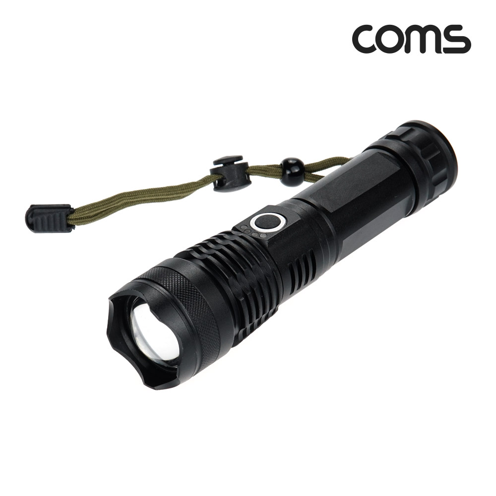 Coms 비상용 LED 손전등(램프, 후레쉬, 랜턴), 줌인아웃 라이트, 손목 스트랩, 야간 활동(등산, 레저, 캠핑, 낚시)