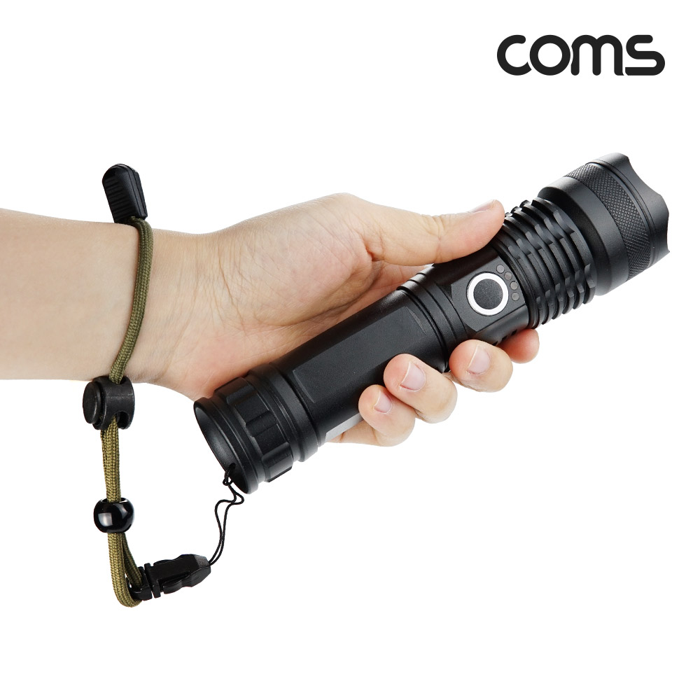 Coms 비상용 LED 손전등(램프, 후레쉬, 랜턴), 줌인아웃 라이트, 손목 스트랩, 야간 활동(등산, 레저, 캠핑, 낚시)