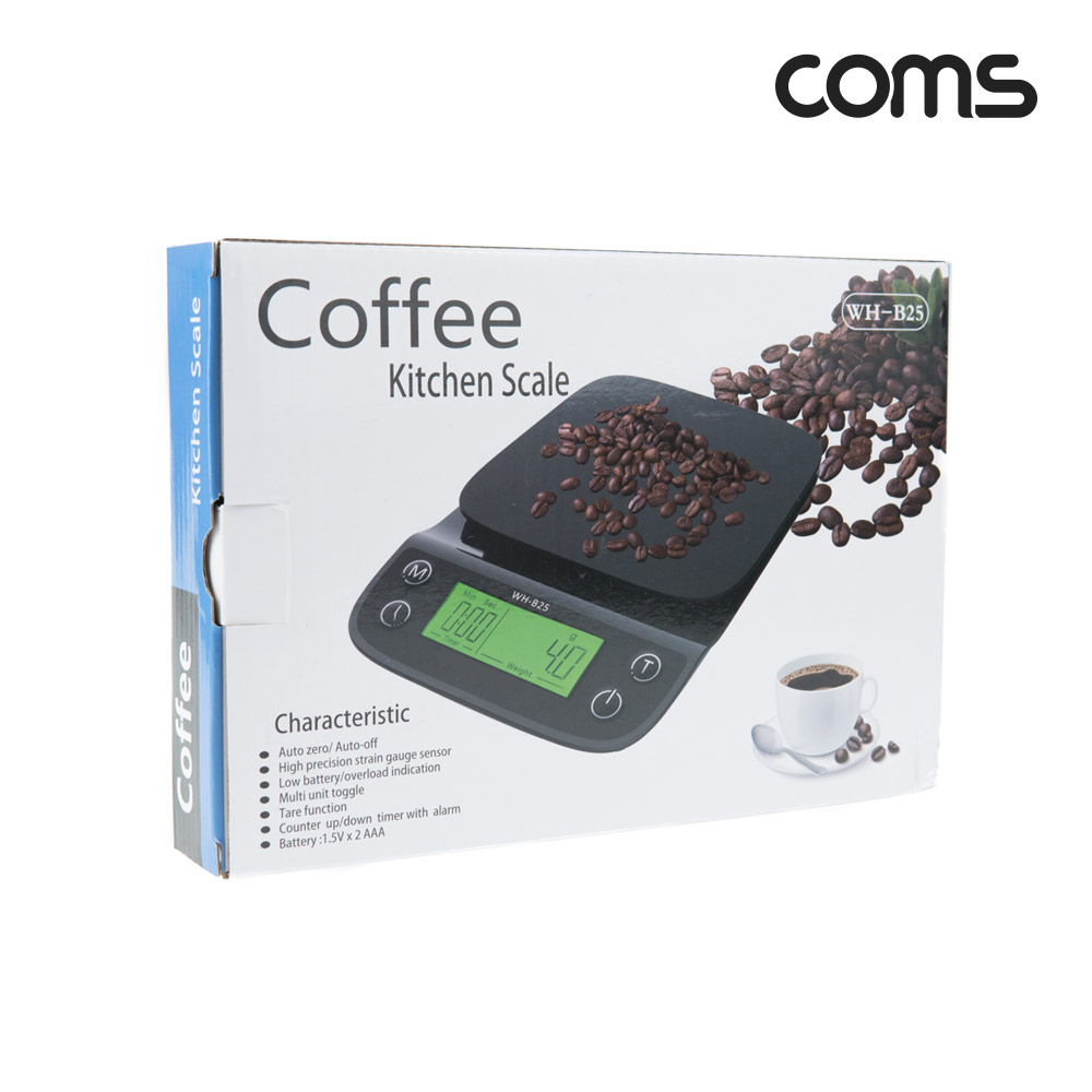 Coms 디지털 주방저울, 전자저울, 영점기능, 측정단위, 타이머&스톱워치, 자동전원종료, 절전기능, 요리 베이커리 커피 드립