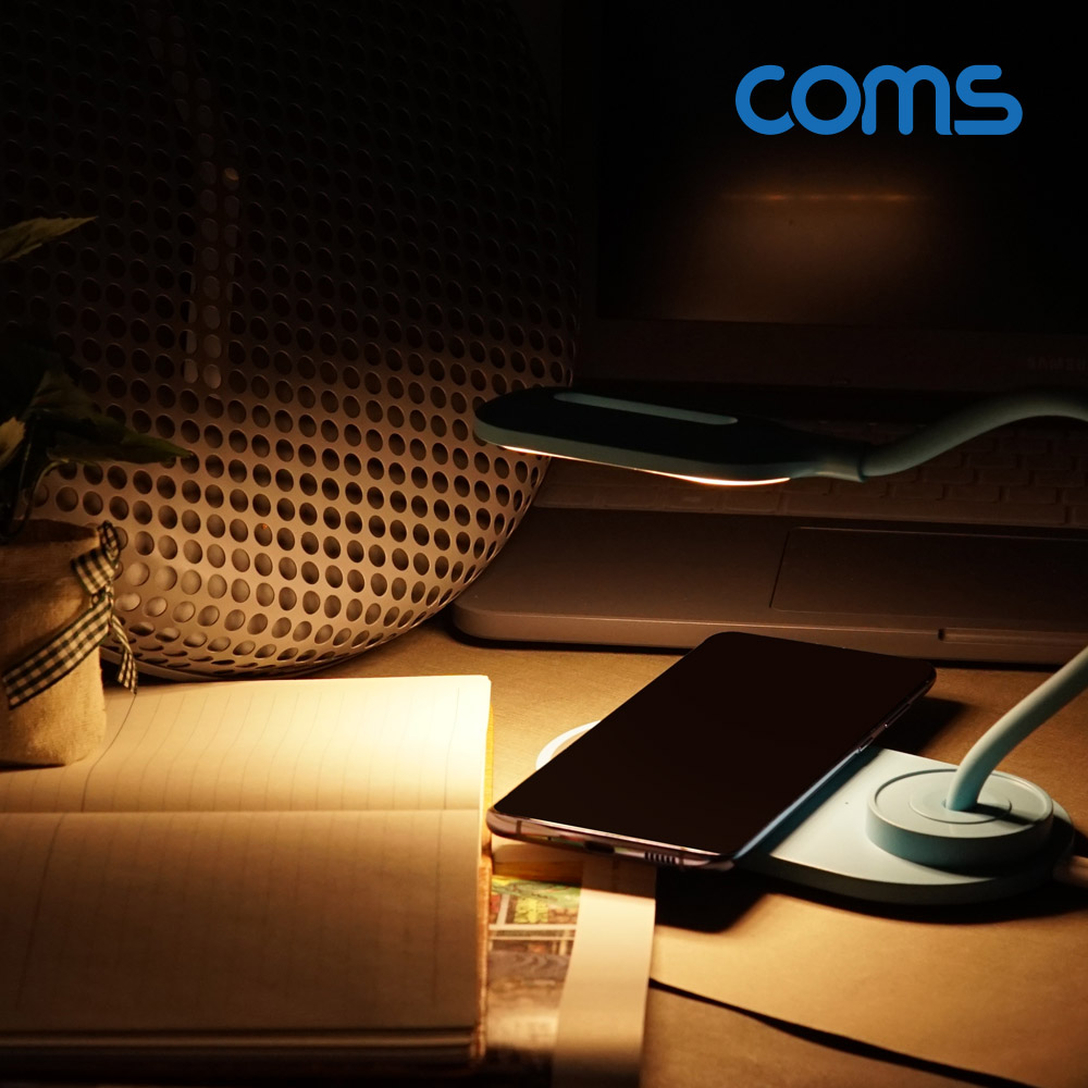 Coms 고속 무선충전기 LED 램프 10W, 무선충전, 퀵차지, 퀼컴, 스탠드, 거치대형, 충전패드, 랜턴, 무드등