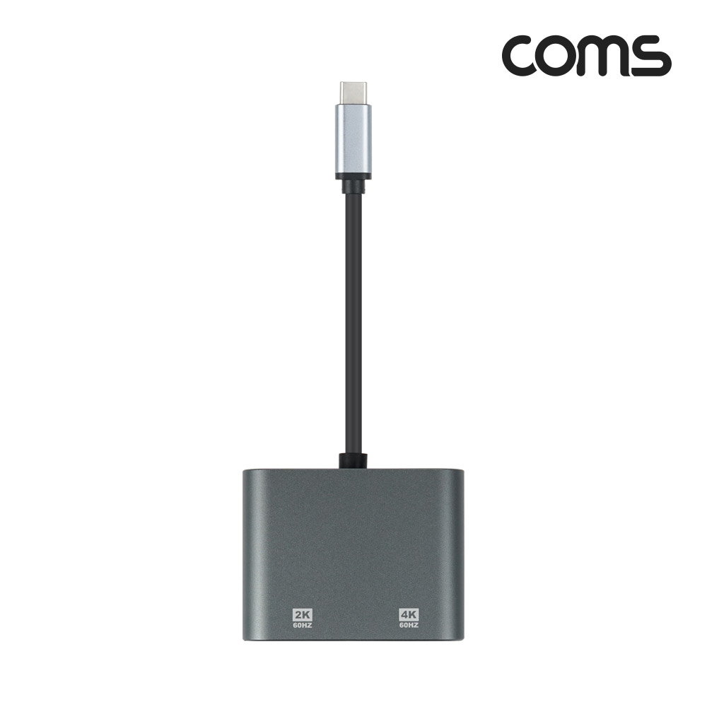 Coms USB 3.1(Type C) 컨버터 2 in 1 (HDMI 4K@60Hz/VGA 1080p@60Hz) 유선 미러링 변환 아답터 케이블
