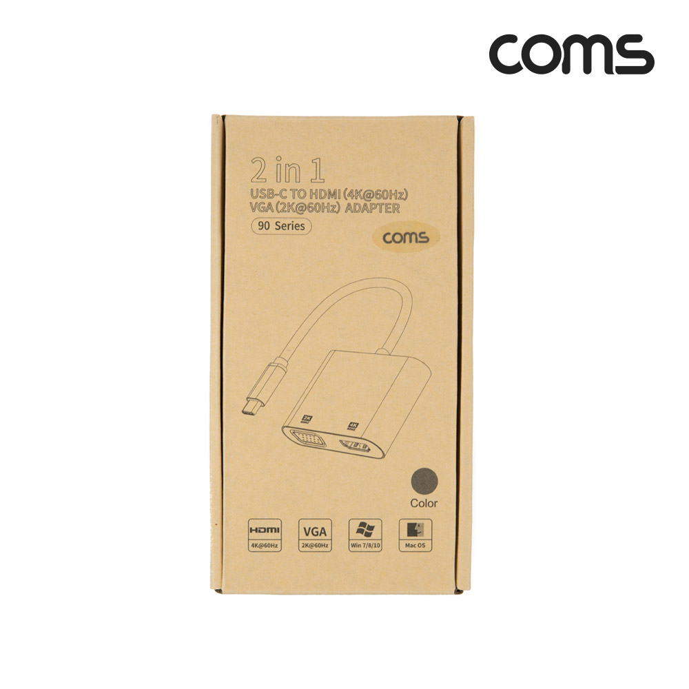 Coms USB 3.1(Type C) 컨버터 2 in 1 (HDMI 4K@60Hz/VGA 1080p@60Hz) 유선 미러링 변환 아답터 케이블