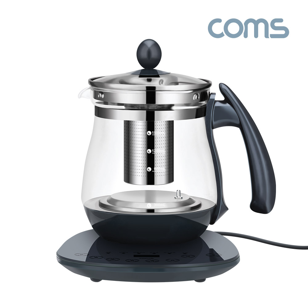 Coms 1.5L 대용량 멀티 전기 주전자, 차 한약 우려내기, 라면 국 죽 조리, 햇반 데우기, 커피 차 분유 물끓이기, 분유 온도유지, 국민 분유포트, 1인가구 필수품, 친환경 내열유리