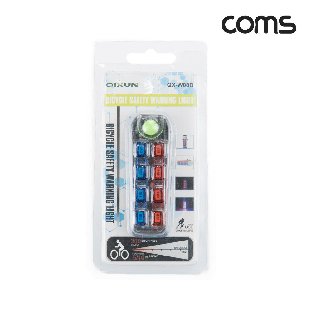 Coms 자전거 안전 점멸기, USB 충전, Red+Blue Light, 후미등, 후방 부착, LED 램프 라이트