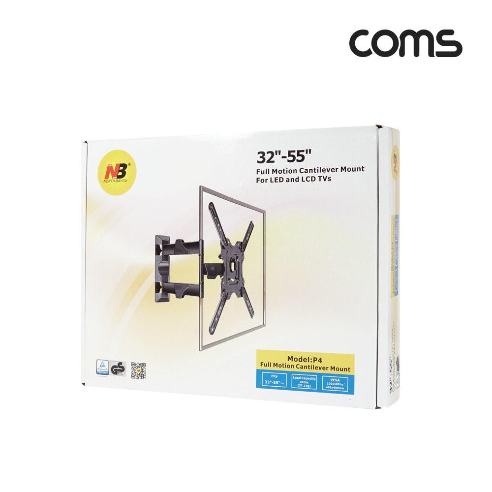 Coms 벽걸이 LCD TV 모니터 거치대 32~55형 최대하중 27.2kg 모니터암 브라켓 가스실린더