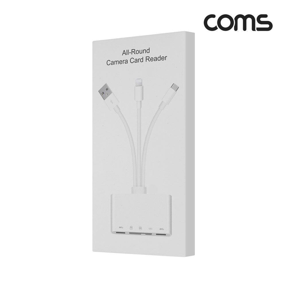 Coms 4 IN 1 멀티 USB 허브 카드리더기 컨버터 스마트폰 USB C타입+USB 2.0 A타입+8핀 HUB USB 2포트 카드리더 USB 3.1 Type C
