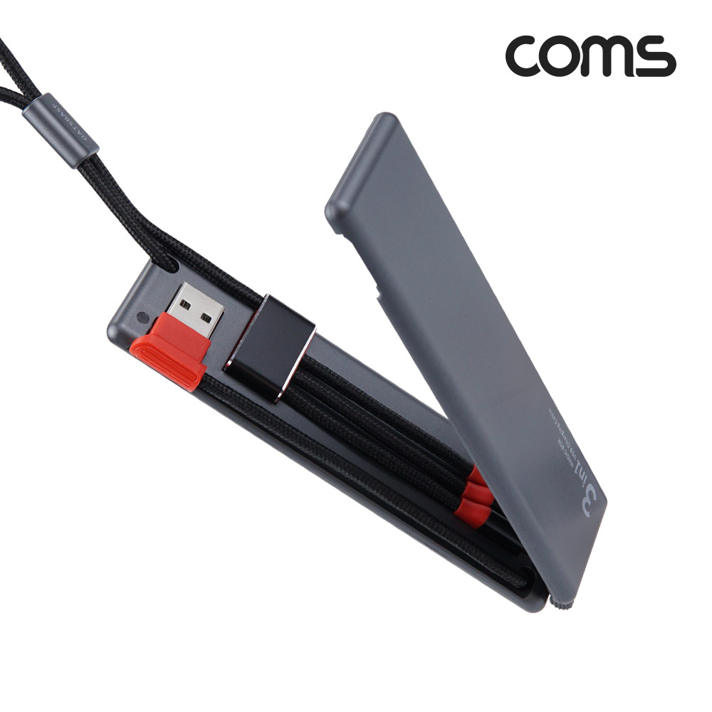 Coms 매직 박스 충전케이블 3 in 1, 휴대용 멀티 충전 케이블, 동시 충전, USB 2.0 Type A, USB 3.1 (Type C), C타입, iOS 8핀(8Pin), 마이크로 5핀 (Micro 5Pin, Type B)