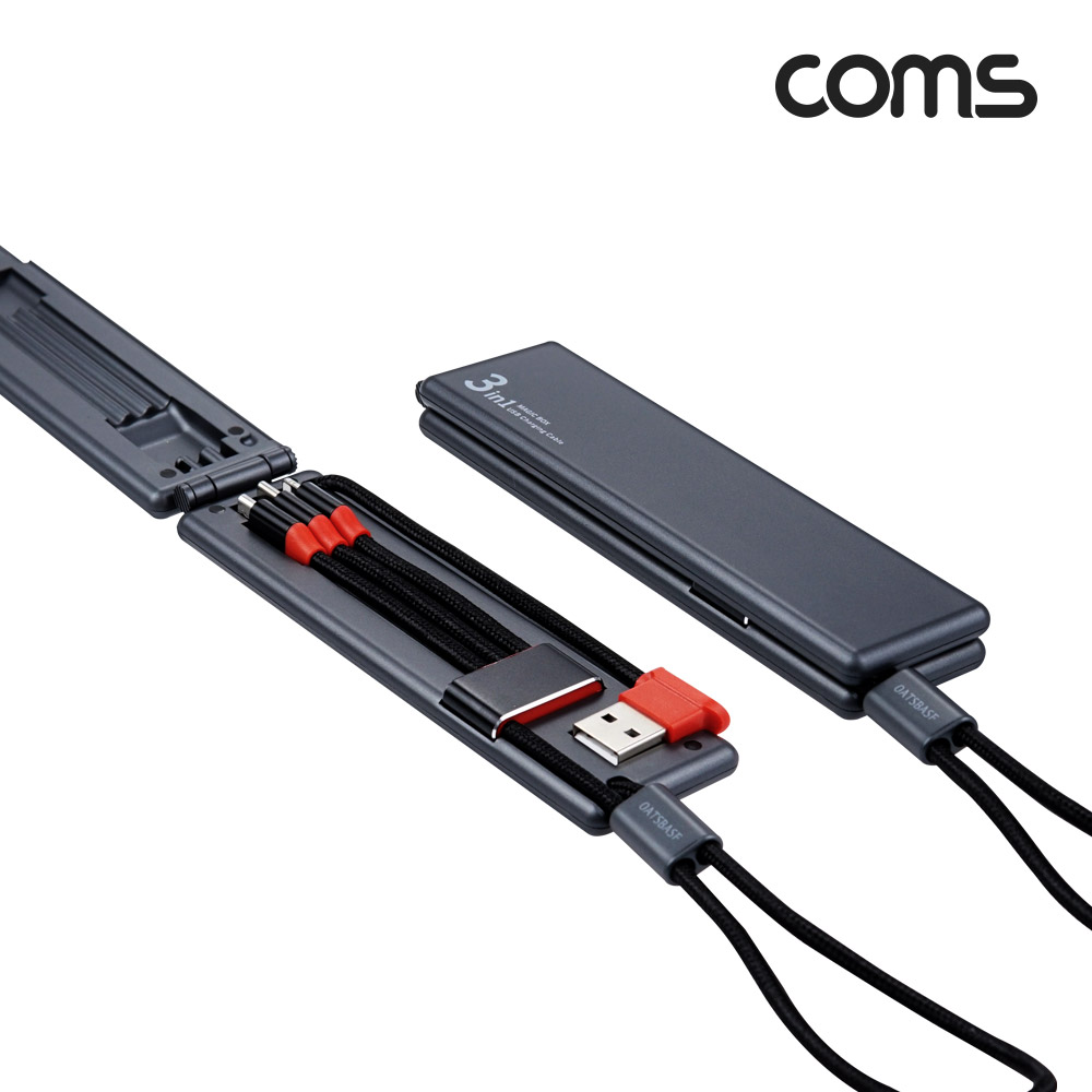 Coms 매직 박스 충전케이블 3 in 1, 휴대용 멀티 충전 케이블, 동시 충전, USB 2.0 Type A, USB 3.1 (Type C), C타입, iOS 8핀(8Pin), 마이크로 5핀 (Micro 5Pin, Type B)