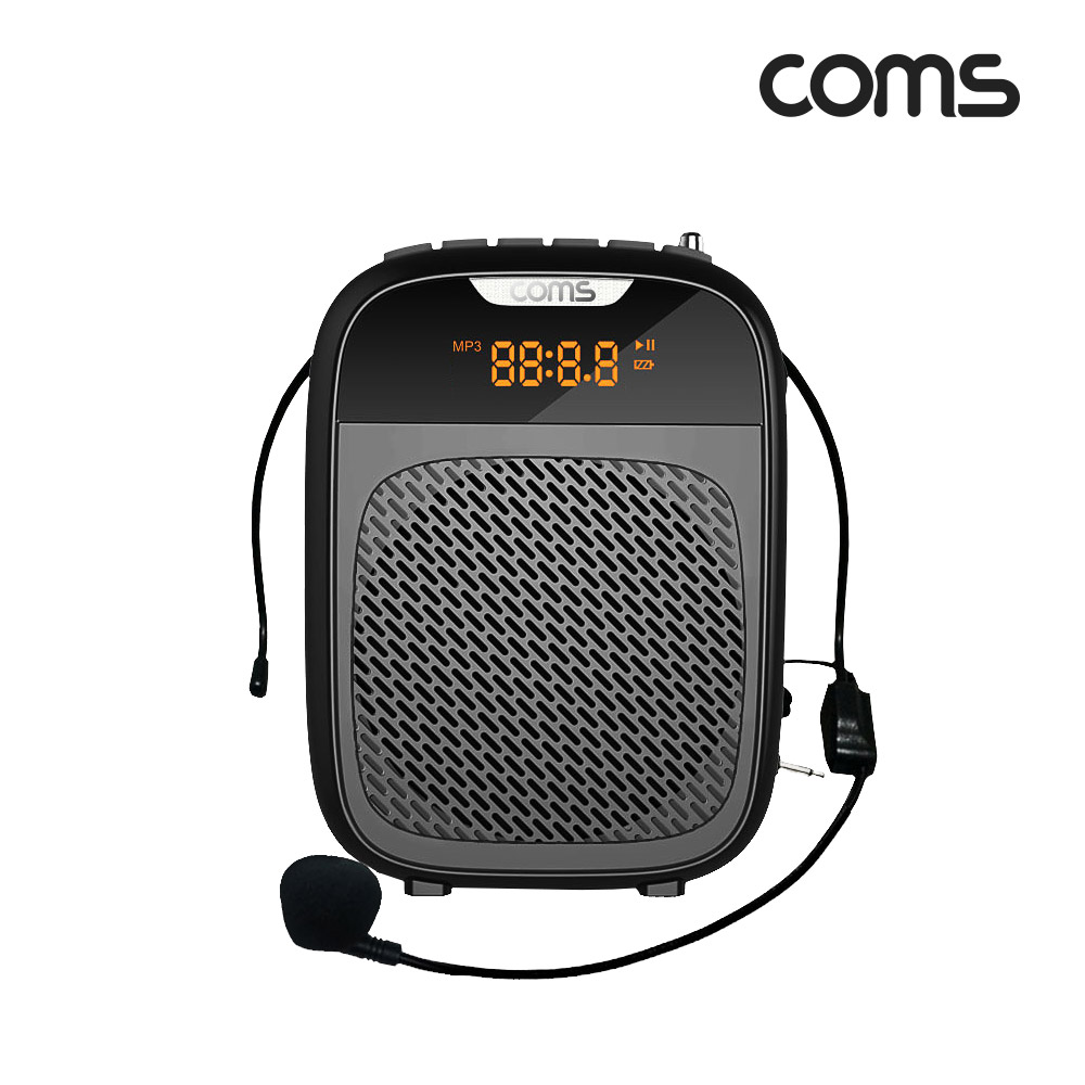 Coms 휴대용 블루투스 5.1v 스피커&유선 마이크 앰프 Black 10W, 대용량 배터리, AUX 스테레오, 헤드 마이크