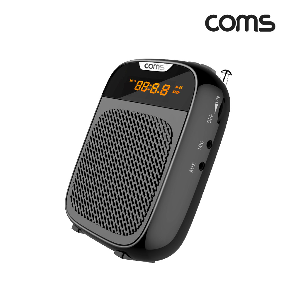 Coms 휴대용 블루투스 5.1v 스피커&유선 마이크 앰프 Black 10W, 대용량 배터리, AUX 스테레오, 헤드 마이크