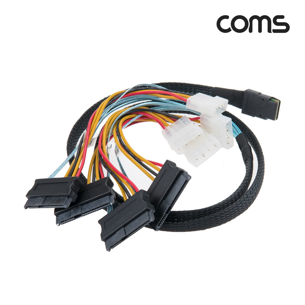 Coms Mini SAS to SAS 4분배 케이블 1M (SFF-8087/SFF-8482x4 + IDE 4P) 서버 메인보드