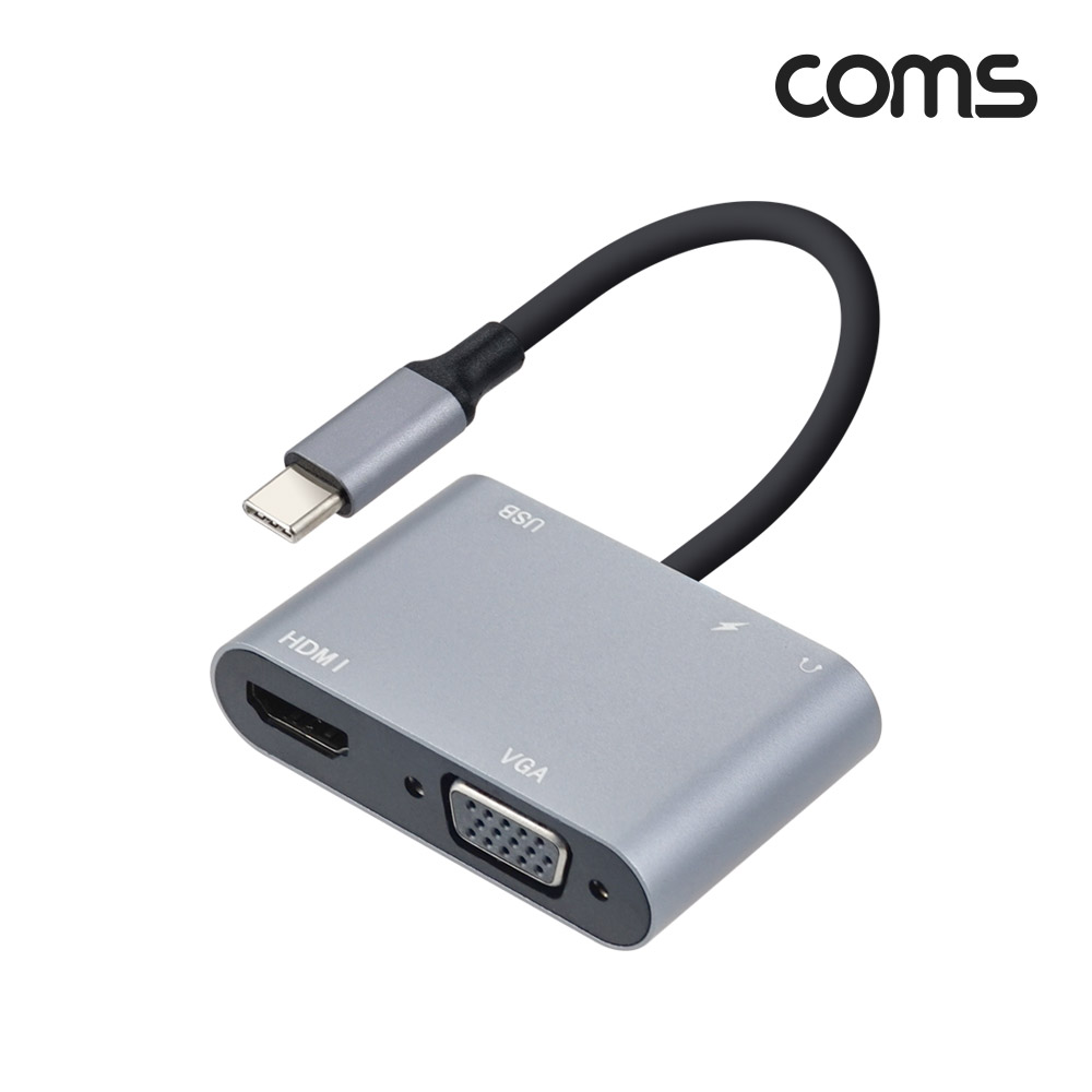 Coms 5 in 1 USB 3.1(Type C) 멀티 컨버터, HDMI VGA USB3.0 Audio C타입 PD충전, 유선 미러링, 4K@30Hz, 1080P FHD, D-SUB RGB